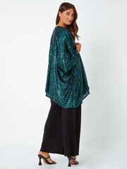 Roman Green Embellished Sequin Cape Jacket - Image 3 of 5