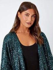 Roman Green Embellished Sequin Cape Jacket - Image 4 of 5