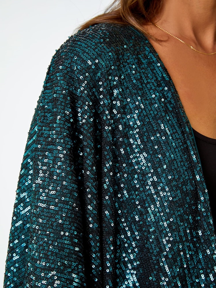 Roman Green Embellished Sequin Cape Jacket - Image 5 of 5