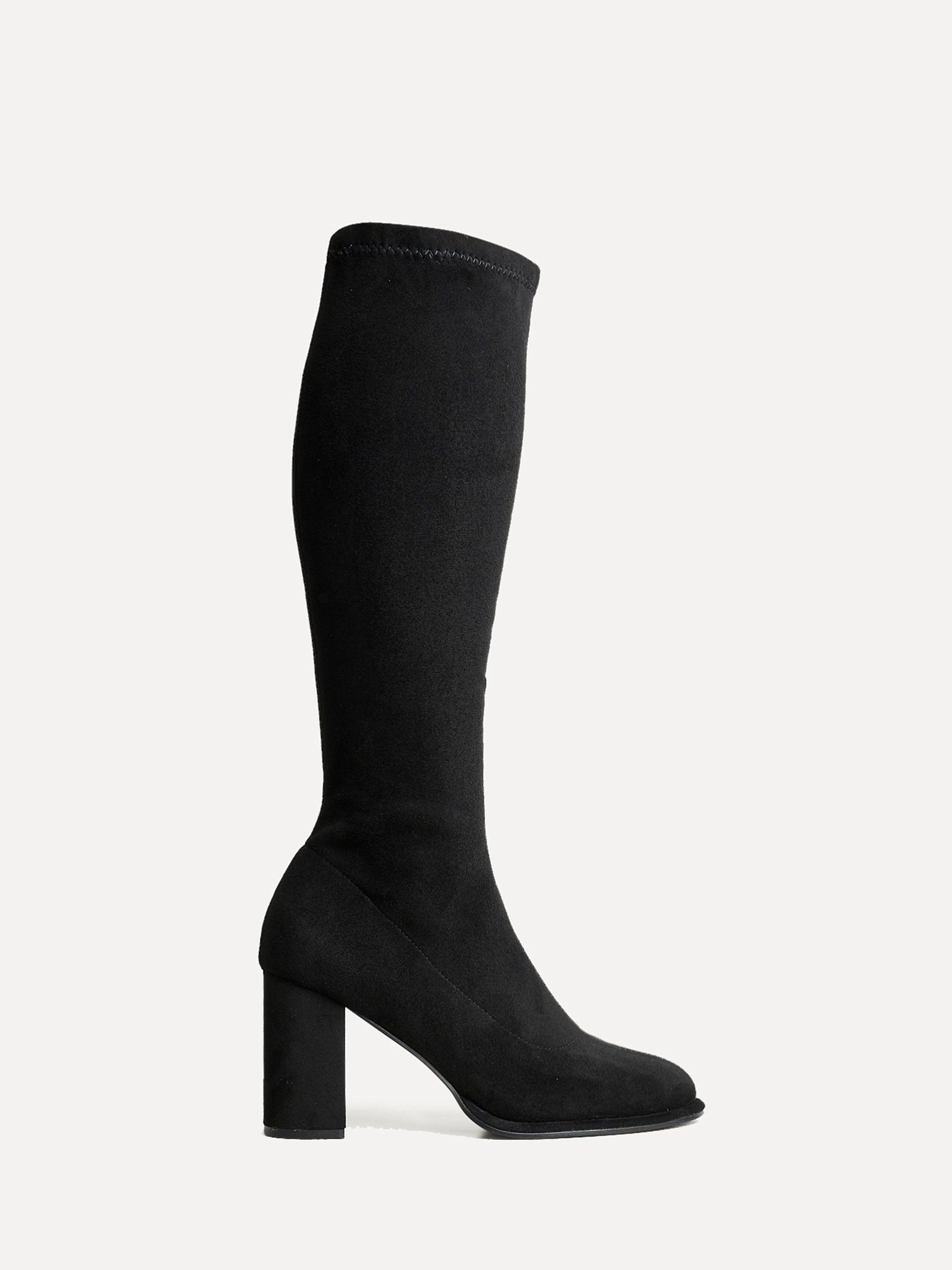 Buy Linzi Black Kylie Stretch High Leg Block Heeled Boots