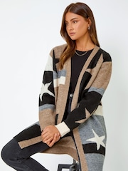 Roman Natural Colour Block Star Longline Cardigan - Image 1 of 6