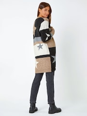 Roman Natural Colour Block Star Longline Cardigan - Image 4 of 6