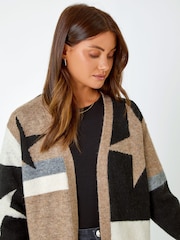 Roman Natural Colour Block Star Longline Cardigan - Image 5 of 6