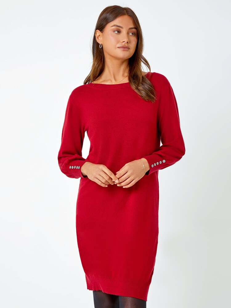 Roman Red Button Detail Knitted Jumper Dress - Image 1 of 1