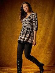 Roman Black Patterned Stretch Tunic Smock Top - Image 2 of 5