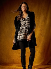 Roman Black Patterned Stretch Tunic Smock Top - Image 3 of 5