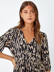 Roman Black Patterned Stretch Tunic Smock Top - Image 4 of 5
