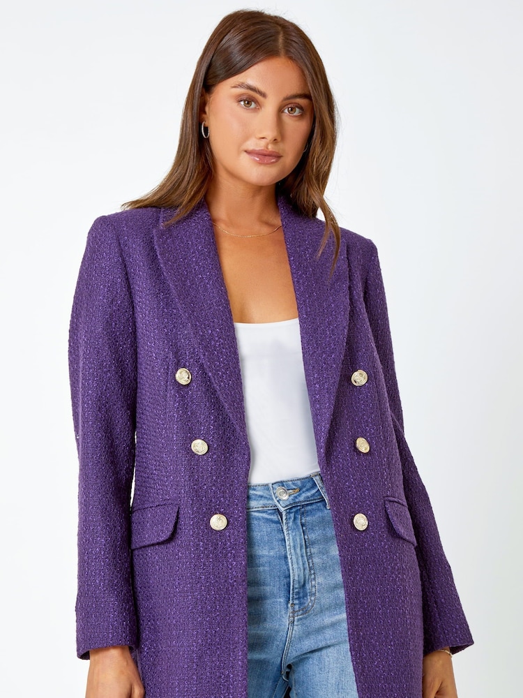 Roman Purple Longline Boucle Tailored Blazer - Image 4 of 5