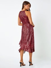 Roman Red Halter Neck Sequin Midi Stretch Dress - Image 3 of 5