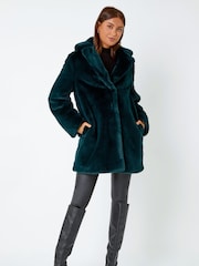 Roman Green Faux Fur Longline Coat - Image 2 of 5