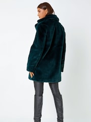 Roman Green Faux Fur Longline Coat - Image 3 of 5