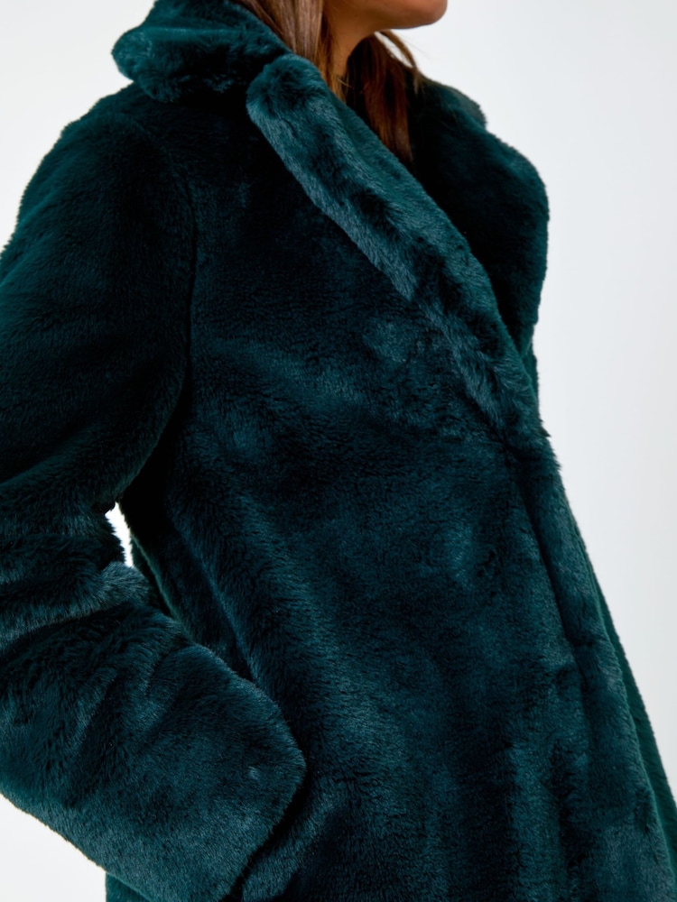 Roman Green Faux Fur Longline Coat - Image 5 of 5