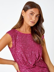 Roman Pink Sequin Twist Front Stretch Dress - Image 4 of 5