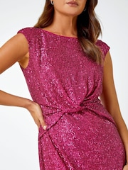 Roman Pink Sequin Twist Front Stretch Dress - Image 5 of 5