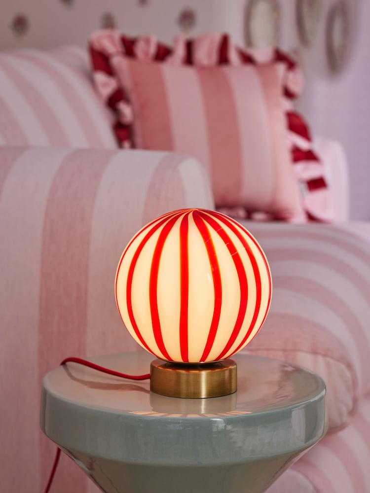 Cath Kidston Red/White Glass Marble Table Lamp - Image 1 of 4