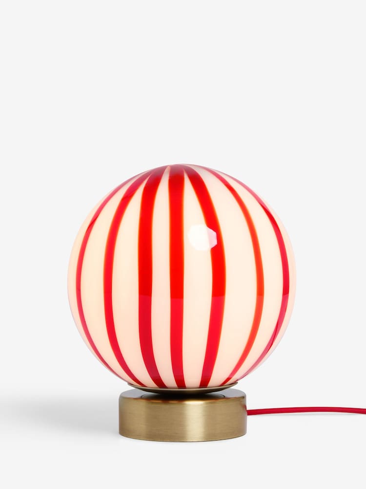 Cath Kidston Red/White Glass Marble Table Lamp - Image 2 of 4