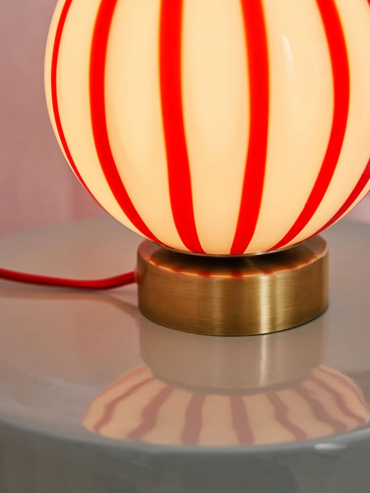 Cath Kidston Red/White Glass Marble Table Lamp - Image 4 of 4