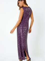 Roman Purple Sequin Twist Detail Maxi Dress - Image 3 of 6