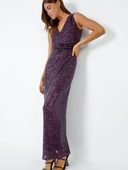 Roman Purple Sequin Twist Detail Maxi Dress - Image 4 of 6