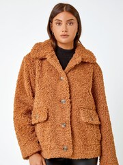Roman Brown Short Soft Teddy Coat - Image 1 of 5