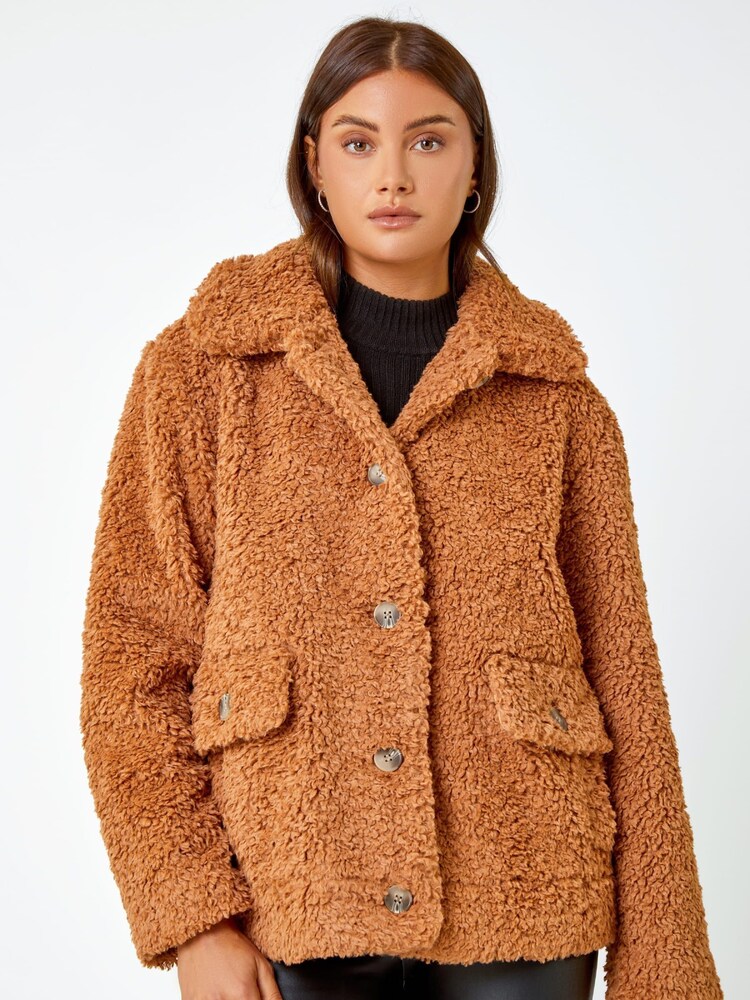 Roman Brown Short Soft Teddy Coat - Image 1 of 5