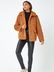 Roman Brown Short Soft Teddy Coat - Image 3 of 5
