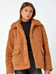Roman Brown Short Soft Teddy Coat - Image 4 of 5