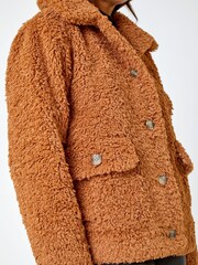 Roman Brown Short Soft Teddy Coat - Image 5 of 5