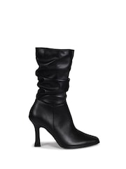 Linzi Black Ember Mid Length Ruched Heeled Boots With Square Toe - Image 2 of 4