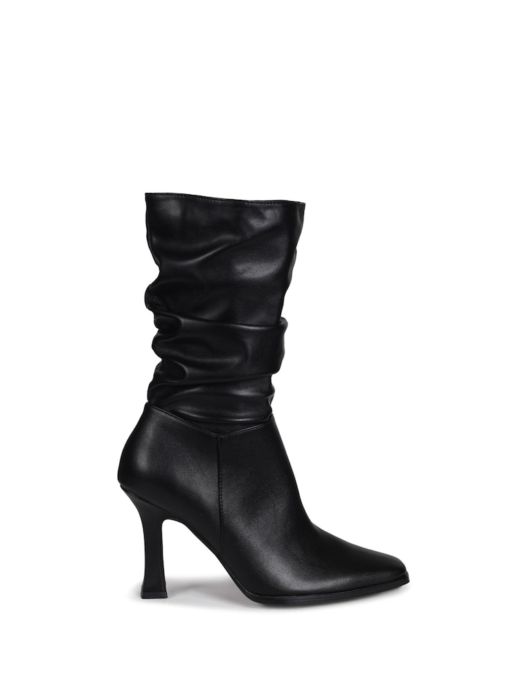 Linzi Black Ember Mid Length Ruched Heeled Boots With Square Toe - Image 2 of 4