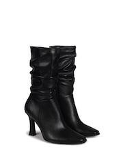 Linzi Black Ember Mid Length Ruched Heeled Boots With Square Toe - Image 3 of 4