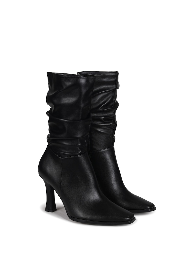 Linzi Black Ember Mid Length Ruched Heeled Boots With Square Toe - Image 3 of 4