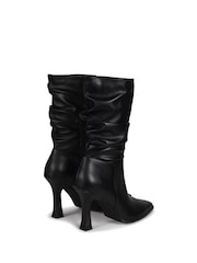 Linzi Black Ember Mid Length Ruched Heeled Boots With Square Toe - Image 4 of 4
