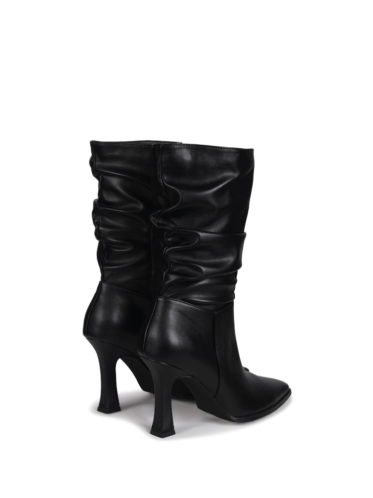Linzi Black Ember Mid Length Ruched Heeled Boots With Square Toe - Image 4 of 4