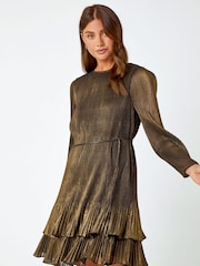 Roman Metallic Plisse Shimmer Tiered Mini Dress - Image 1 of 5
