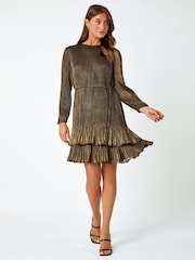 Roman Metallic Plisse Shimmer Tiered Mini Dress - Image 2 of 5