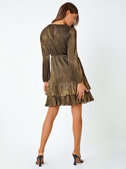 Roman Metallic Plisse Shimmer Tiered Mini Dress - Image 3 of 5