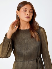 Roman Metallic Plisse Shimmer Tiered Mini Dress - Image 4 of 5