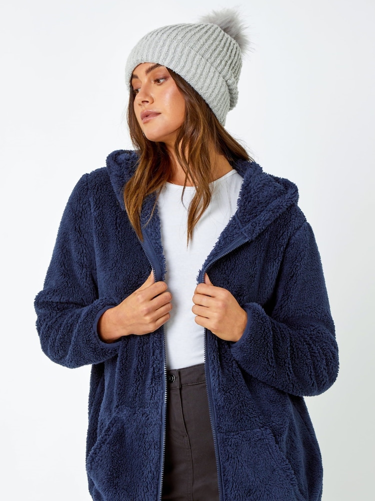 Roman Blue Hooded Sherpa Borg Fleece Jacket - Image 1 of 5 Roman Blue Hooded Sherpa Borg Fleece Jacket - Image 1 of 5