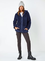 Roman Blue Hooded Sherpa Borg Fleece Jacket - Image 2 of 5