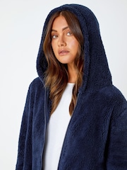 Roman Blue Hooded Sherpa Borg Fleece Jacket - Image 4 of 5