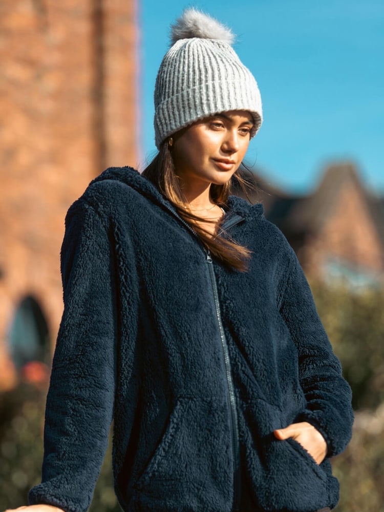 Roman Blue Hooded Sherpa Borg Fleece Jacket - Image 5 of 5