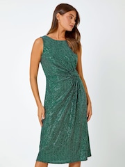 Roman Green Shimmer Side Twist Stretch Dress - Image 1 of 5