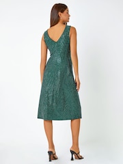 Roman Green Shimmer Side Twist Stretch Dress - Image 2 of 5
