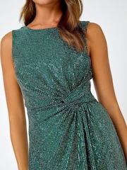 Roman Green Shimmer Side Twist Stretch Dress - Image 5 of 5