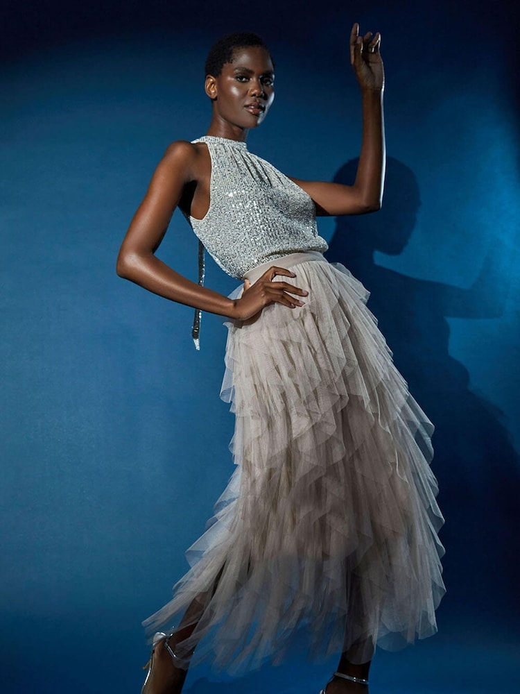 Roman Natural Elasticated Mesh Layered Skirt - Image 1 of 5