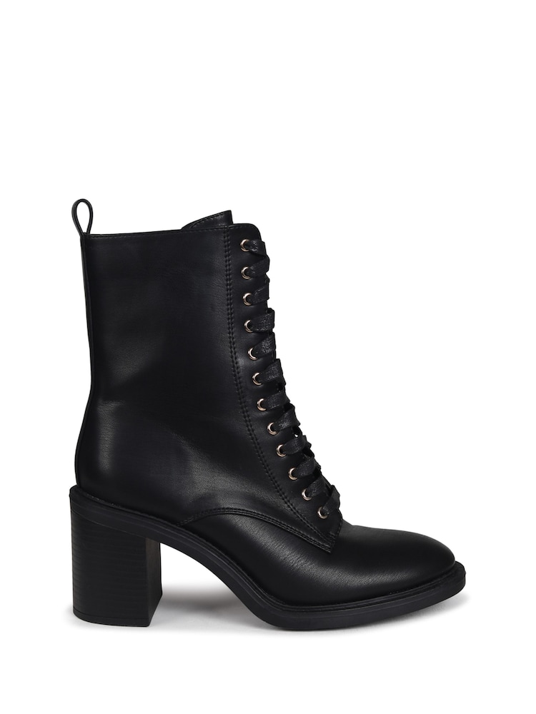 Linzi Black Rylie Lace Up Block Heel Ankle Boots - Image 2 of 4