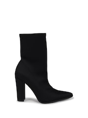 Linzi Black Diva Lycra Pointed Toe Sock Boots With Block Heel - Image 2 of 4
