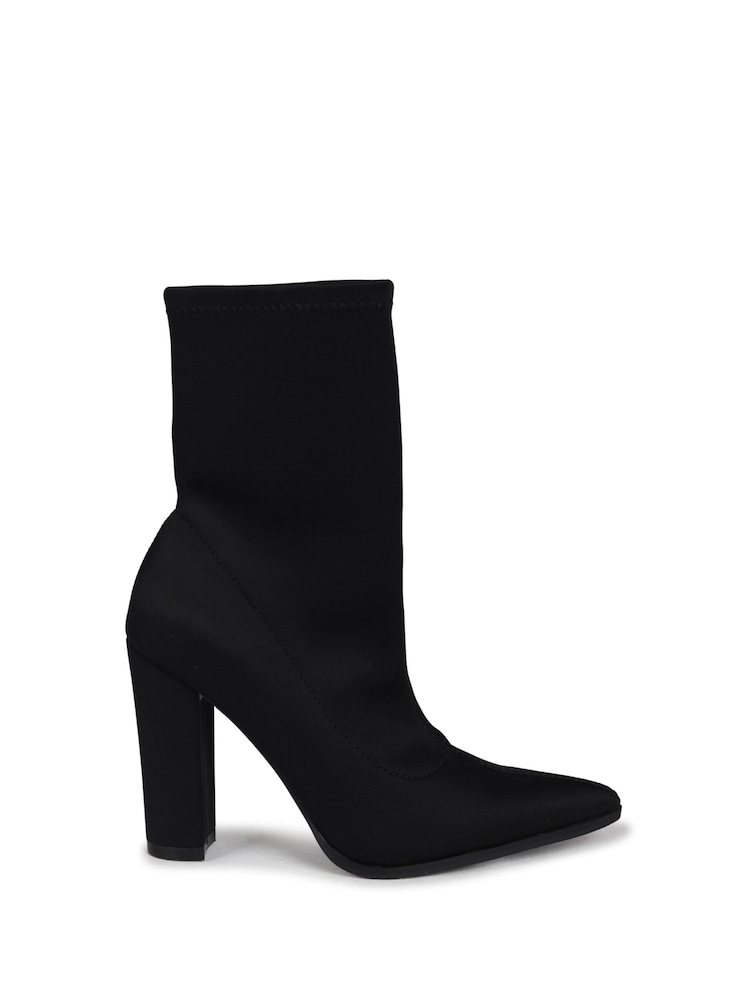 Linzi Black Diva Lycra Pointed Toe Sock Boots With Block Heel - Image 2 of 4