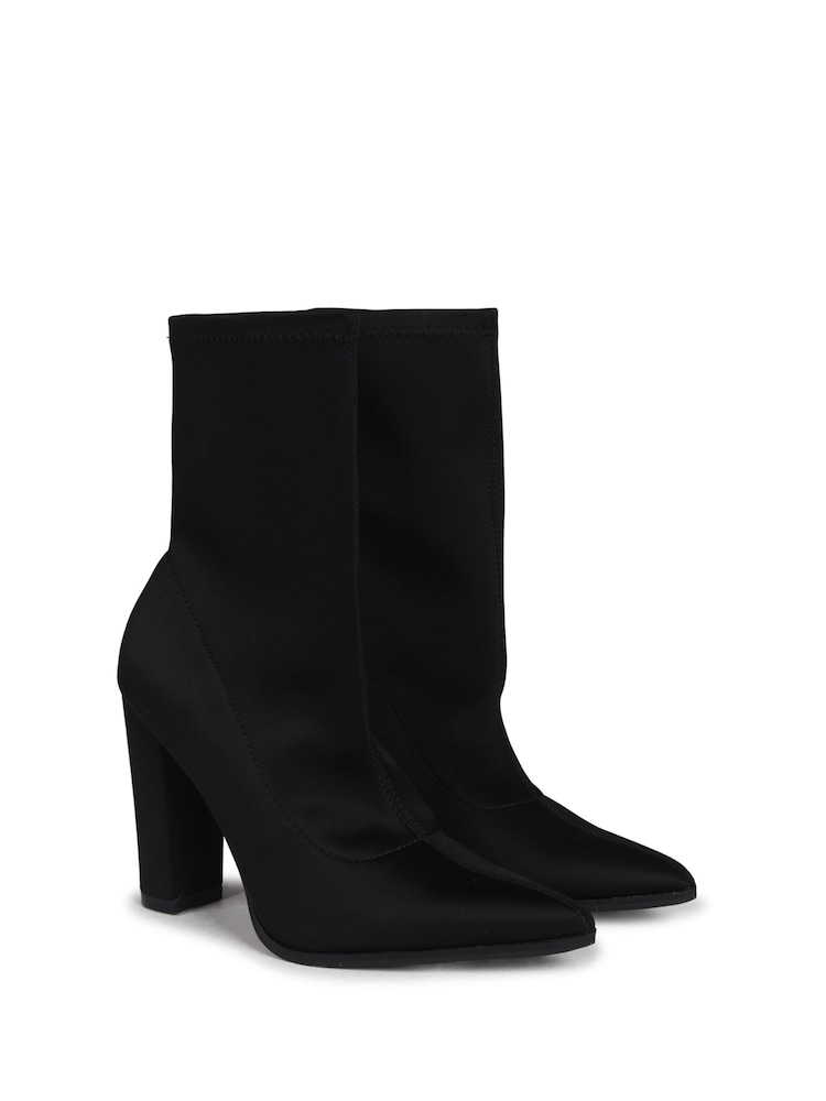 Linzi Black Diva Lycra Pointed Toe Sock Boots With Block Heel - Image 4 of 4